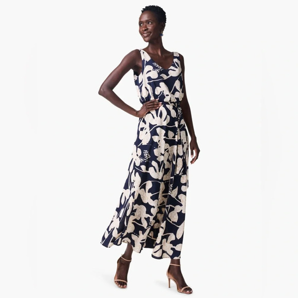 NWT NIC+ZOE Water Lillies Bianca Flowy Maxi Dress Indigo Multi Size Medium - Picture 2 of 9